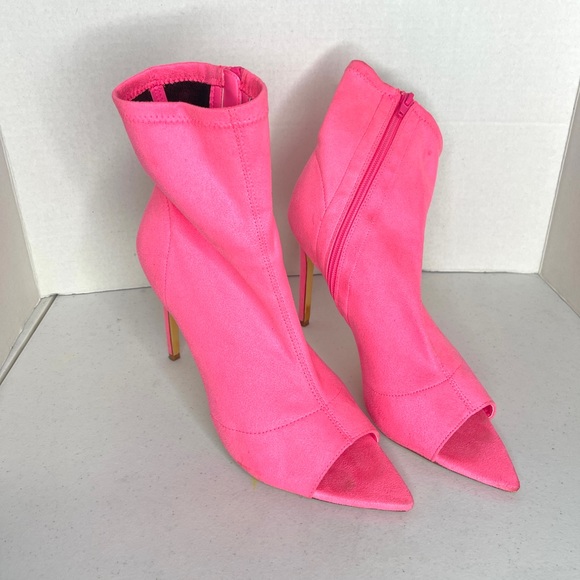 Miss Lola Shoes - Miss Lola | Hot Pink Peep Toe Booties Sz 8.5